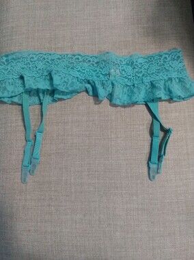 Victorias Secret Turquoise Lace Garter Belt with Ruffle Trim